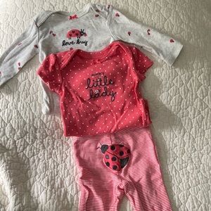 3mo Carter’s 3piece Ladybug 2 tops/1pant outfit